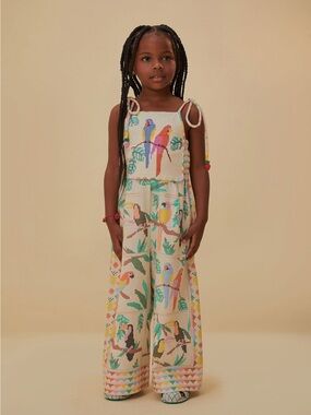 Stitched Birds Scarf Kids Jumpsuit